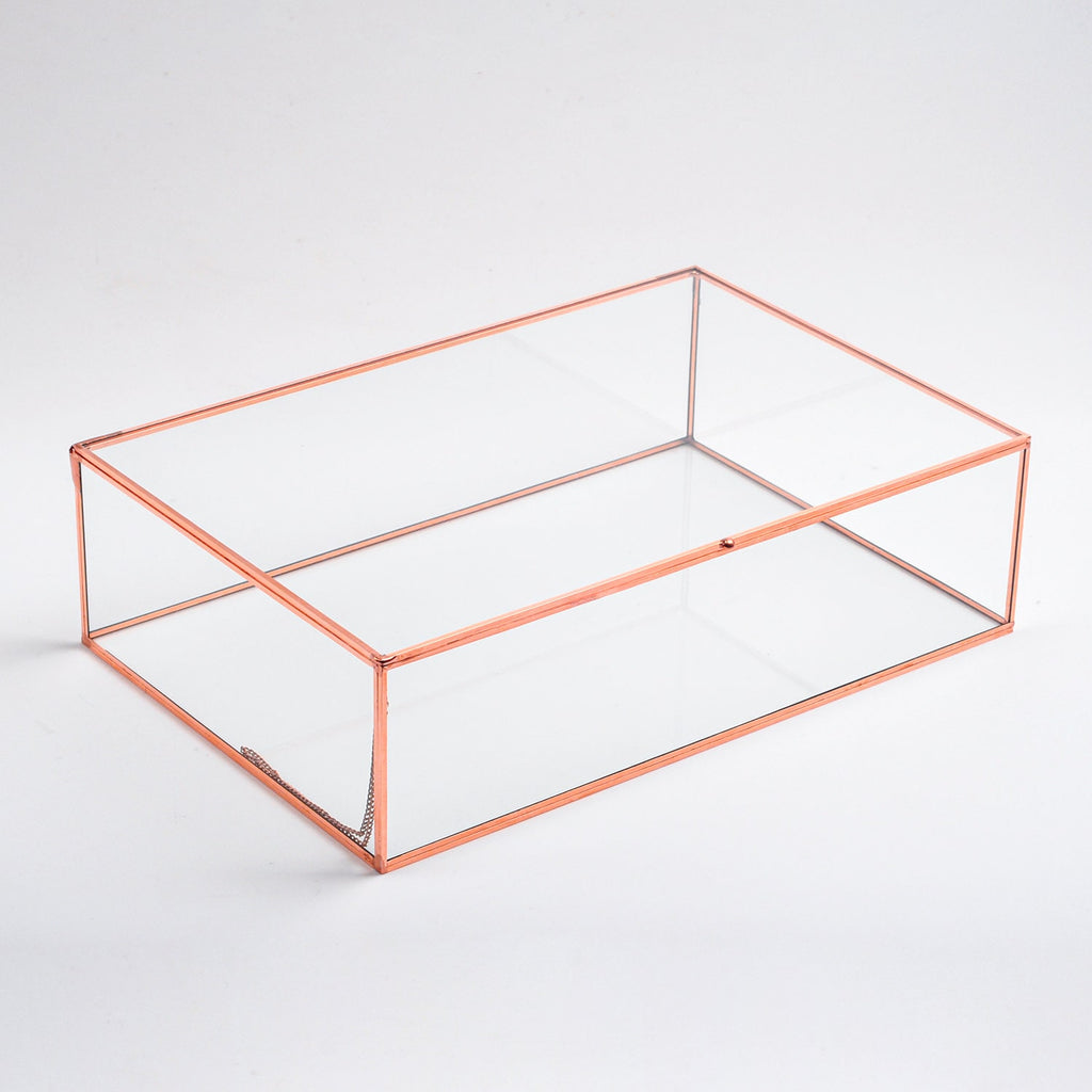 12x8x3" Display Case Glass Photo Box Copper Rose Card Customizable Personalizable Jewelry Wedding Bouquet Keepsake Organizer Christmas Gift