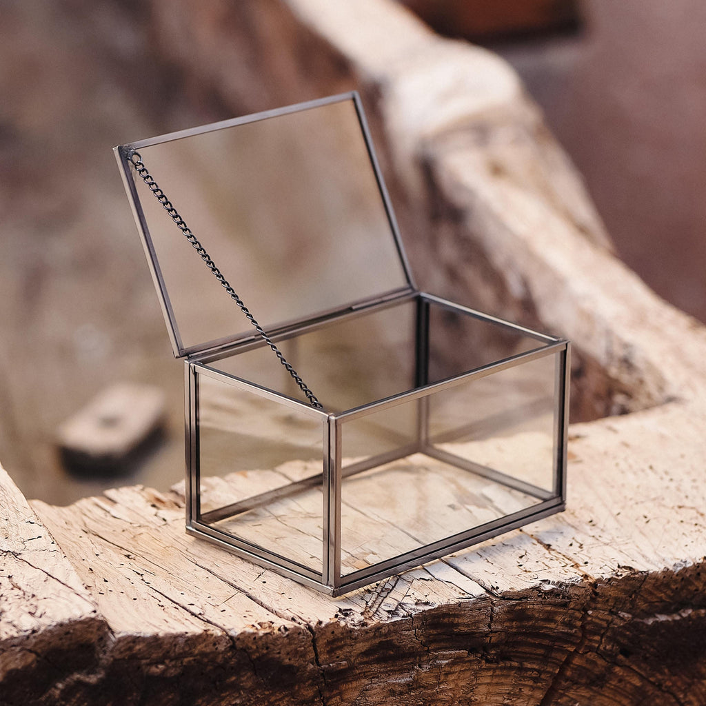 Ring Jewelry Accessories Box Glass Black 6x4x3" Christmas Gift