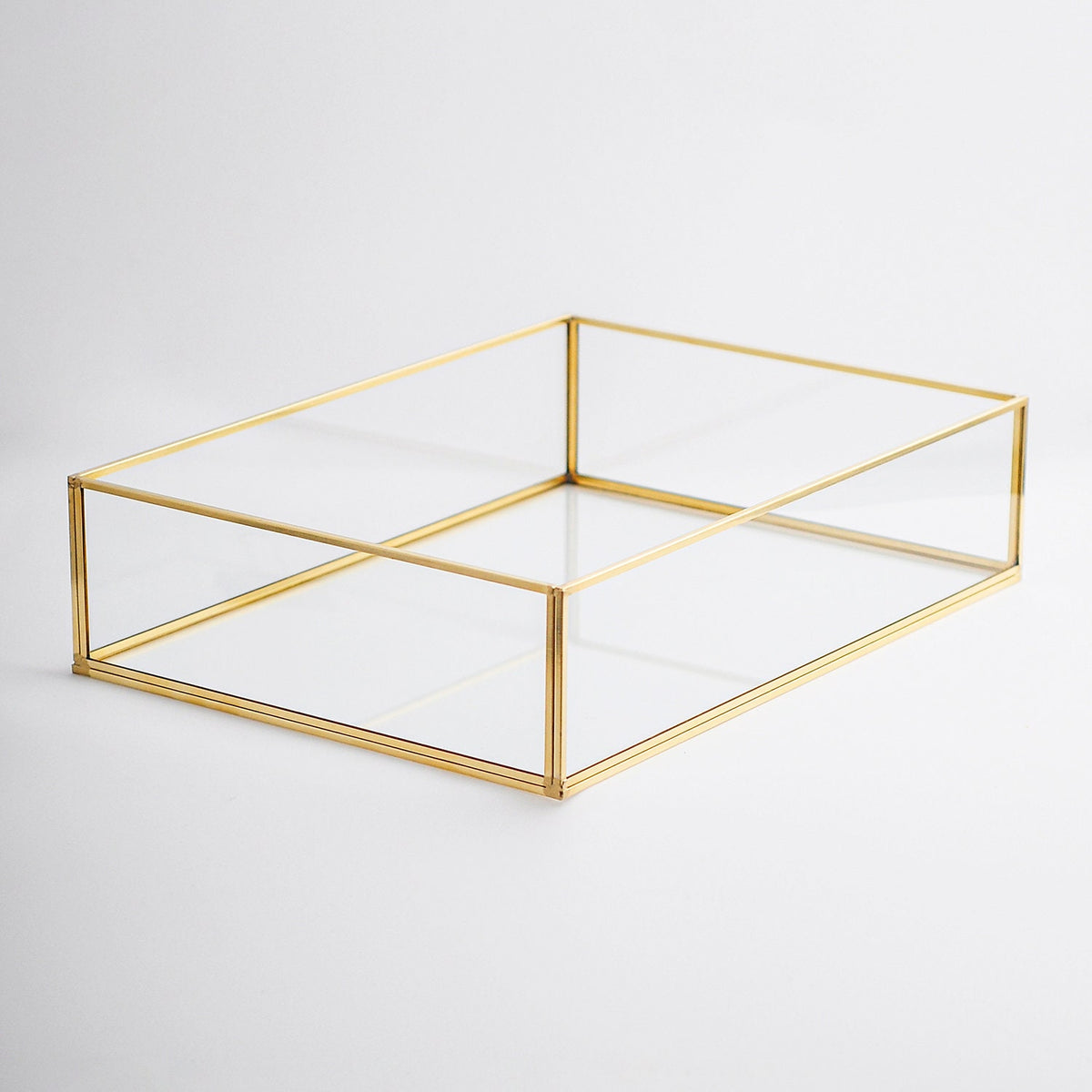 14x10x3" Wedding Tray Makeup Organizer Glass Brass Gold