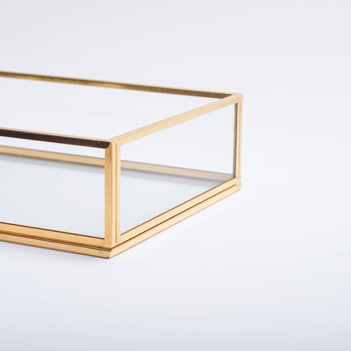 14x6x2” Wedding Tray Makeup Organizer Glass Brass Gold