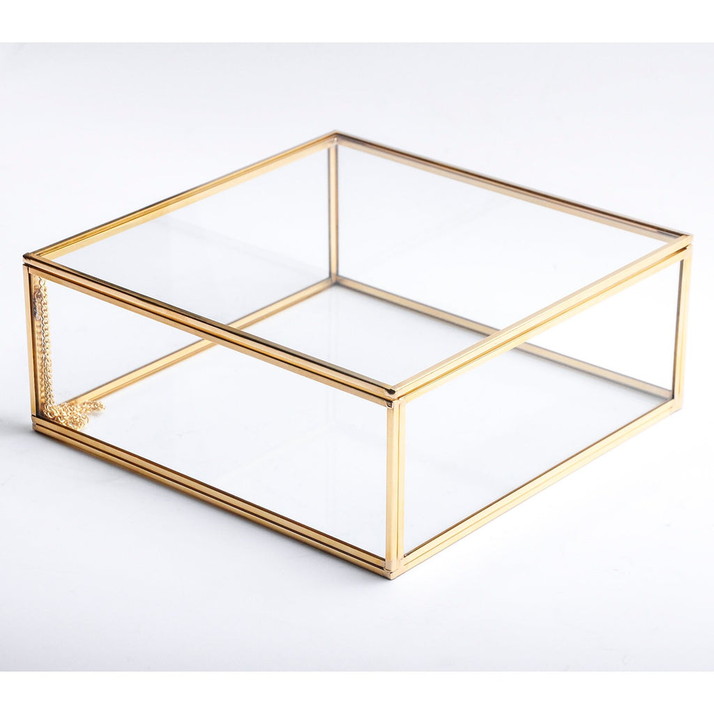 8x8x3" Display Case Glass Photo Box Brass Gold Card Customizable Personalizable Jewelry Wedding Bouquet Keepsake Organizer Christmas Gift
