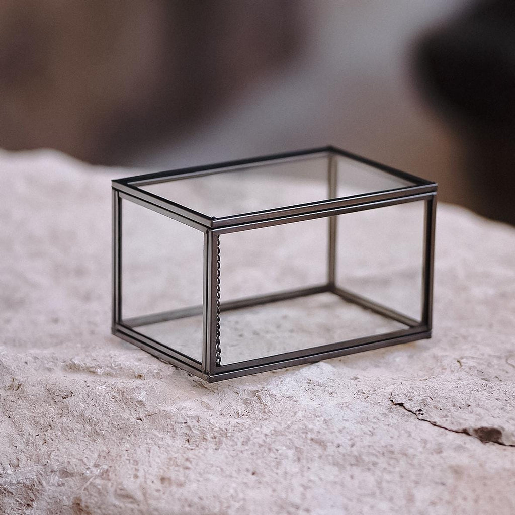 Ring Jewelry Accessories Box Glass Black 6x4x3" Christmas Gift