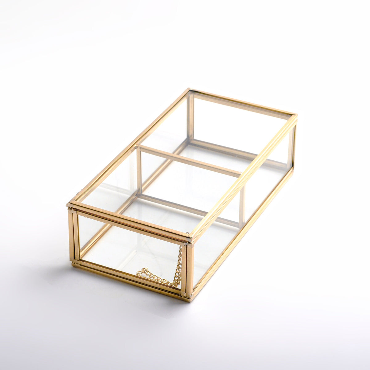 Ring Jewelry Accessories Box Glass Brass Gold 8x4x2" Christmas Gift