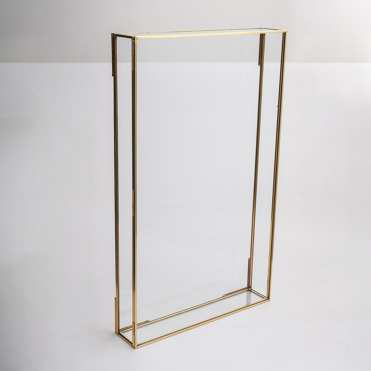 12x20x2 inch | Jewelry Display Showcase | Wall Hanging | Glass Box | Brass | Gold