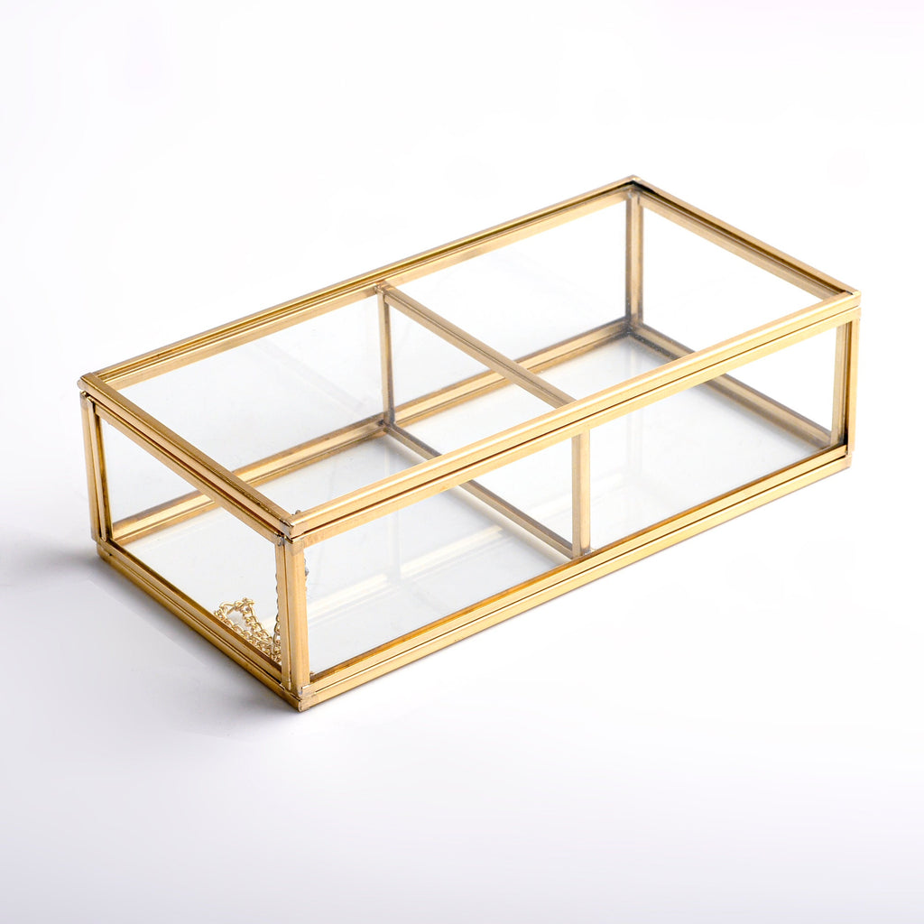 Ring Jewelry Accessories Box Glass Brass Gold 8x4x2" Christmas Gift