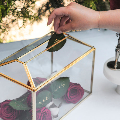 10x8x6 inch | Card Box Wedding Geometric Brass Gold Glass Terrarium Reception Wish Well Keepsake Envelope Holder Display Gift