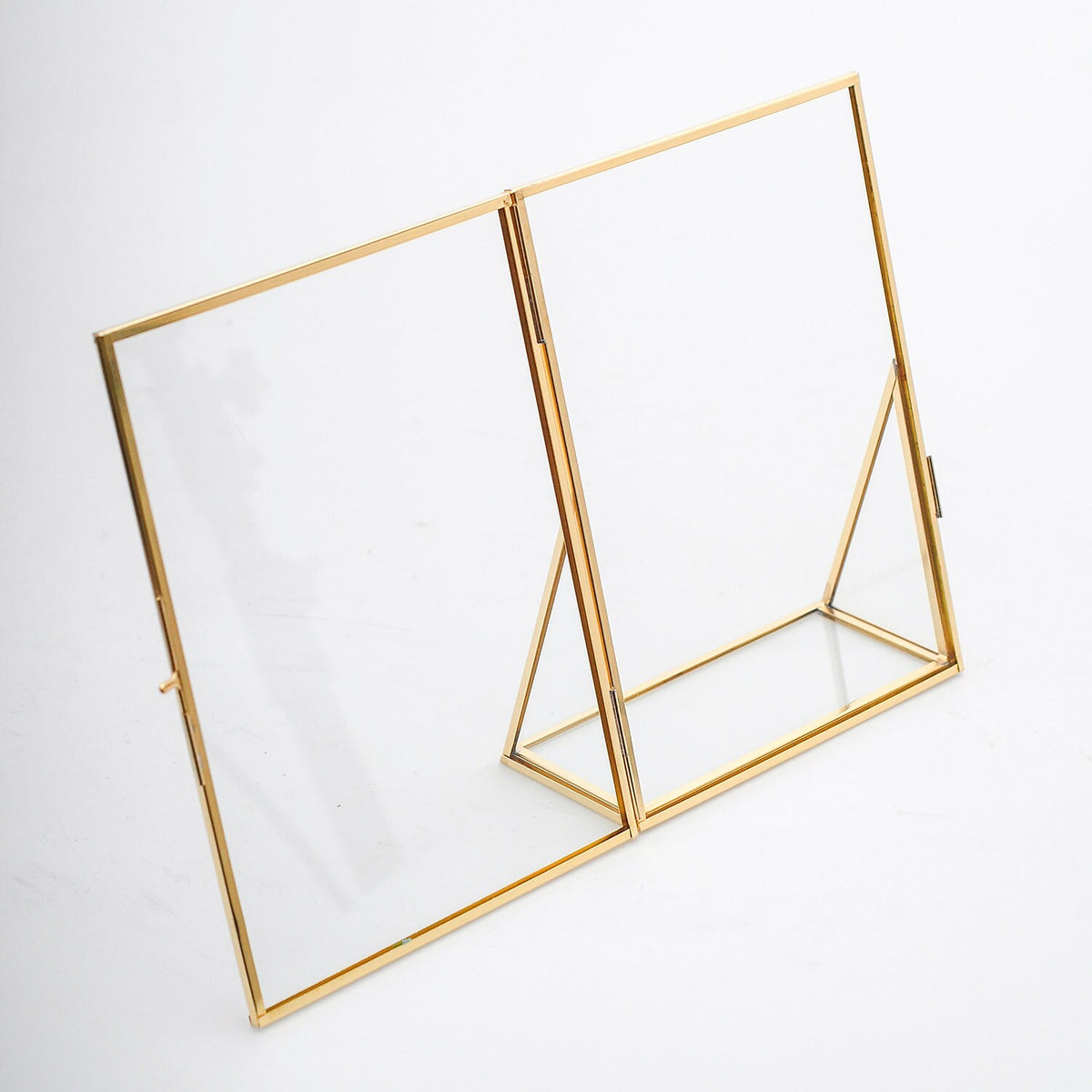 8x6" Floating Glass Frame Brass Gold Desktop Photo Picture Double Bilderrahmen Vertical Pretty Perfect For Pressed Flower Arrangement