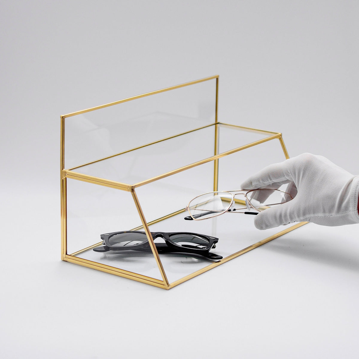 Pen Holder Makeup Jewelry Organizer Box Accessories Gold Brass Glass Wedding Keepsake Geometric Reception 12x7x6" Christmas Gift