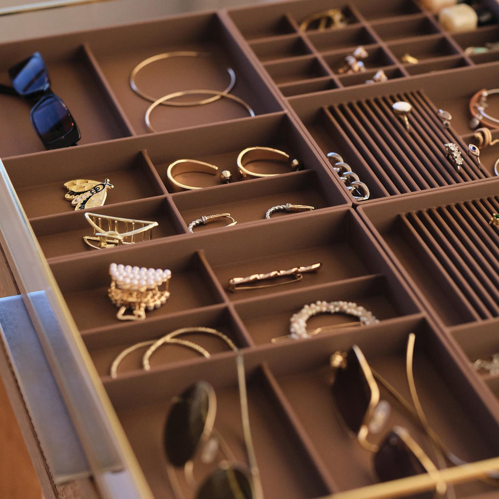 Large Glass Jewelry Box with Removable Organizer Trays, Luxury Brass Jewelry Display Case, Handmade Jewelry Storage Showcase