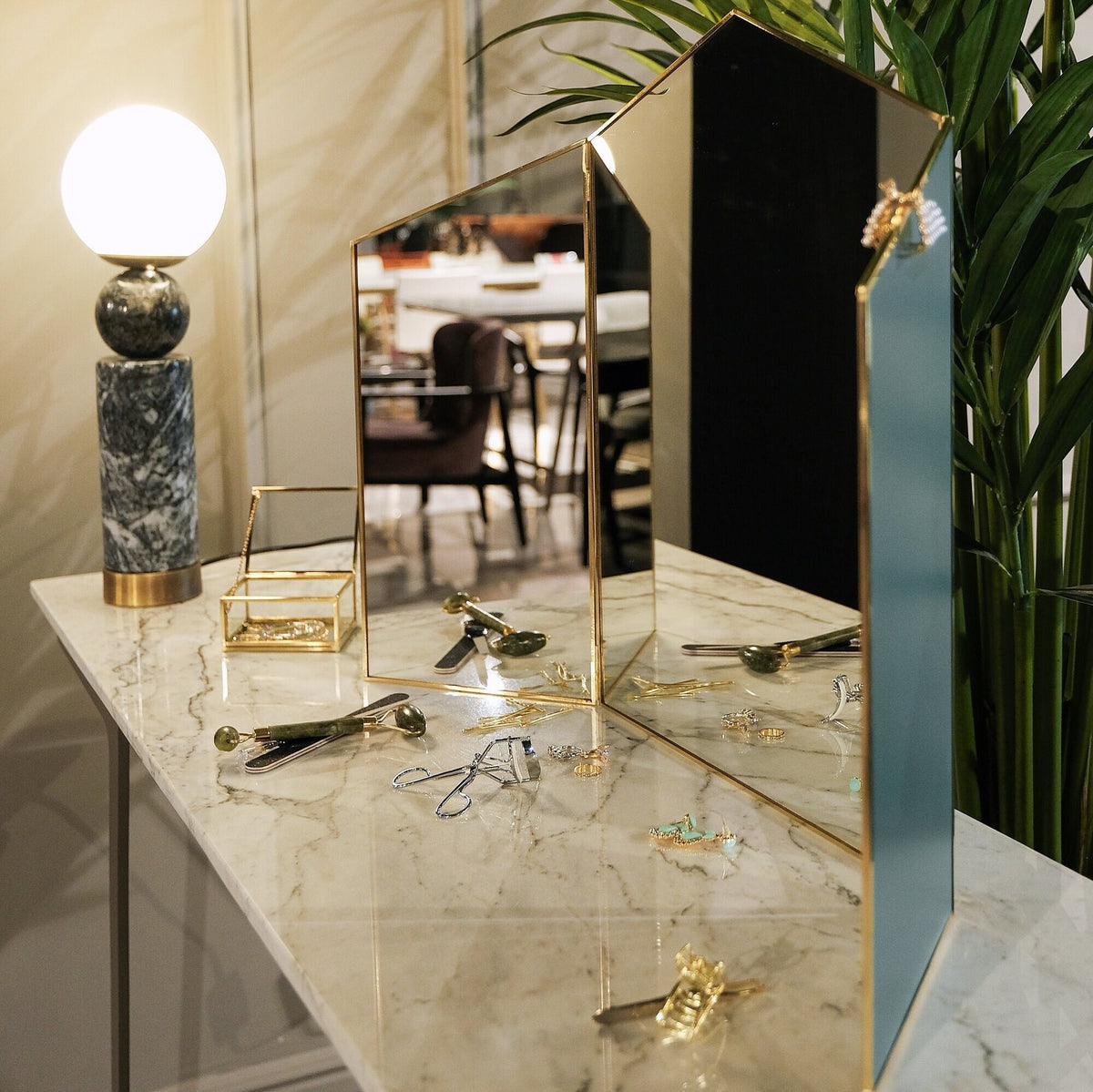 32x20" Vanity Makeup Mirror Brass Desktop Tabletop  Desk Gold Decorative Scandinavian Portable Bedroom Bohemian Modern Decor Christmas Gift