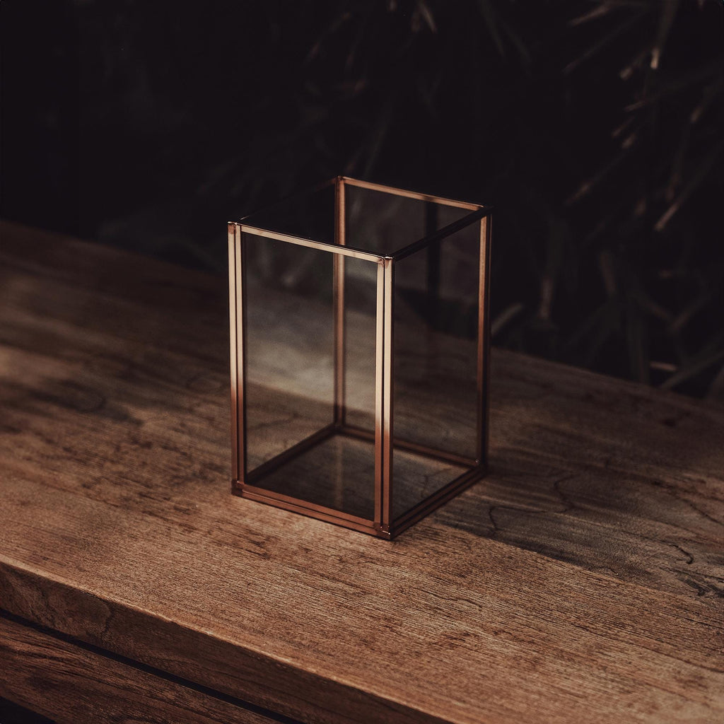 Candle Holder Glass Copper Rose Wedding Decor Home 4x4x6"