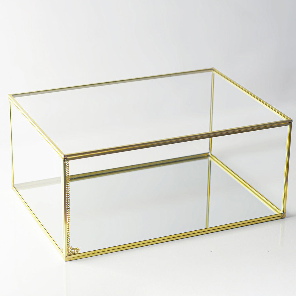 Large Gold Glass Box Display Case Photo Brass Card Custom Personalized Jewelry Wedding Bridal Bouquet Keepsake Organizer Christmas Gift