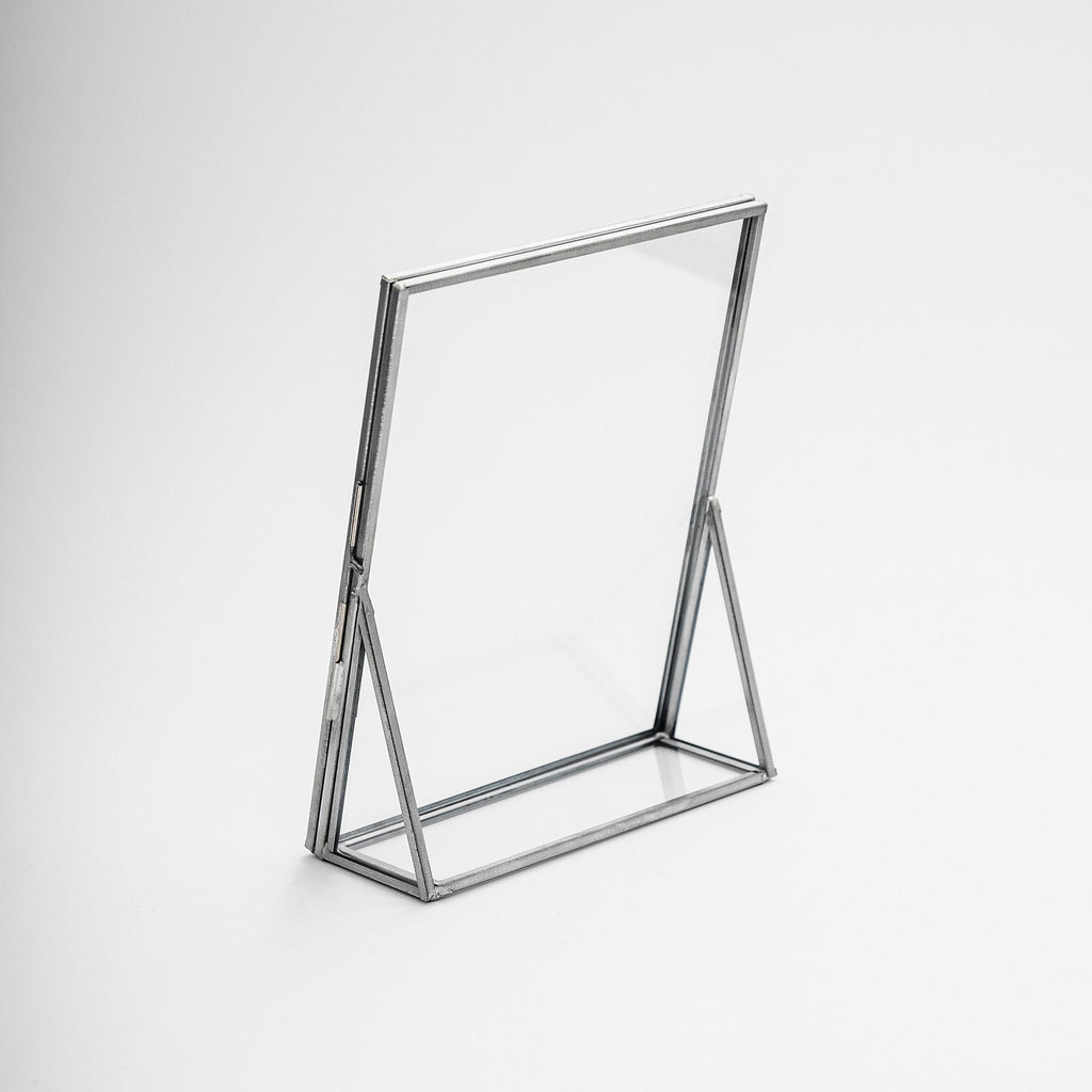 8x6" Floating Glass Frame Silver Desktop Photo Picture Double Tabletop Bilderrahmen Vertical Pretty Perfect For Pressed Flower Arrangement