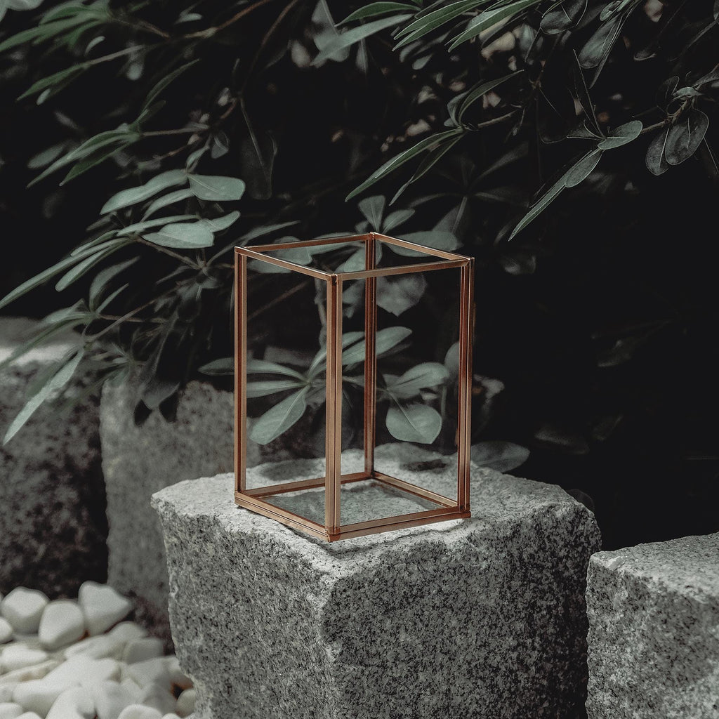 Candle Holder Glass Copper Rose Wedding Decor Home 4x4x6"