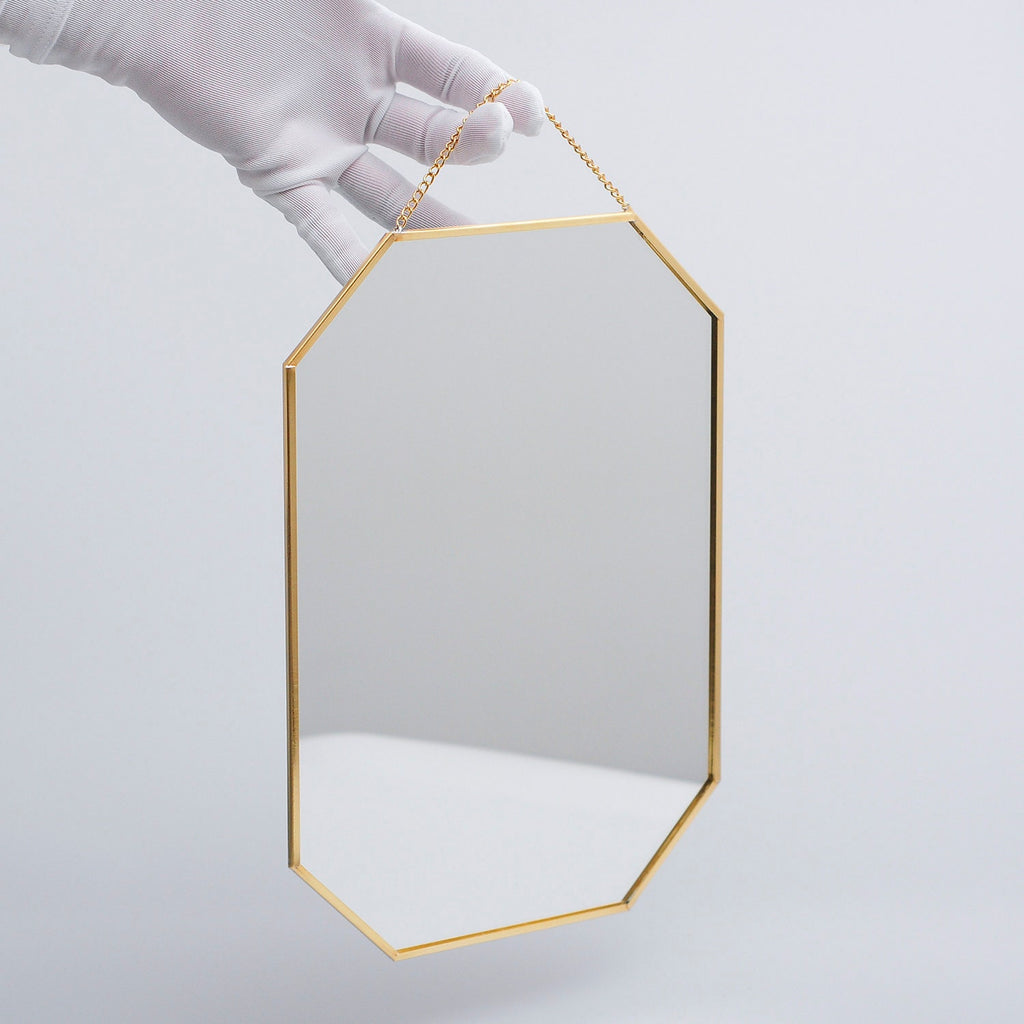 12x8" Brass Mirror Wall Hanging Bathroom Bohemian Decoration Nordic Style Makeup Gold With Decorative Wall Hanger
