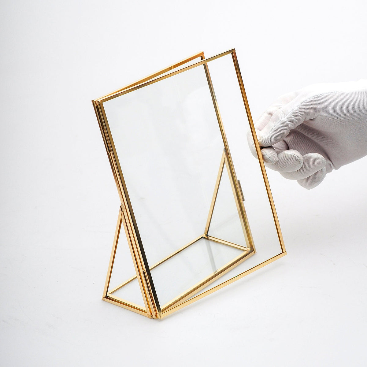 8x6" Floating Glass Frame Brass Gold Desktop Photo Picture Double Bilderrahmen Vertical Pretty Perfect For Pressed Flower Arrangement