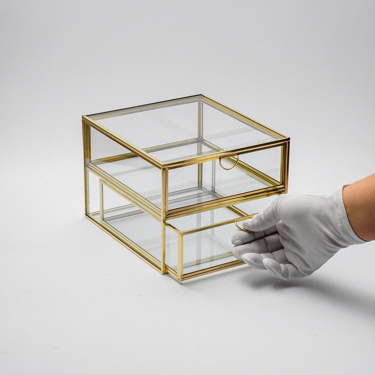 Glass Jewelry Organizer Box with Drawers, Brass Glass Display Case, Luxury Makeup Organizer, Gold Vanity Storage Box, Handmade Glass Box