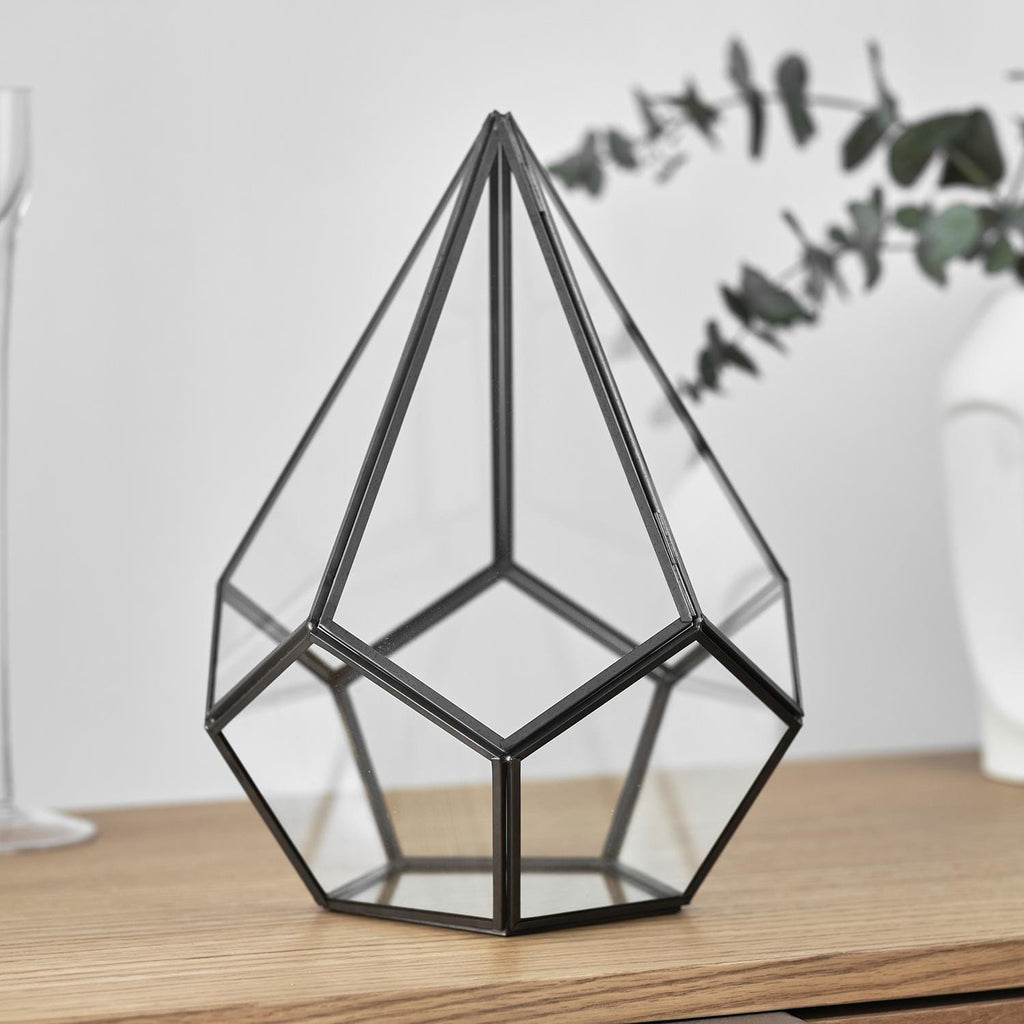 Glass Terrarium | Geometric | Large | Wedding Centerpiece | Card Box | Table Decor | Modern Vase | Container | Black Anthracite