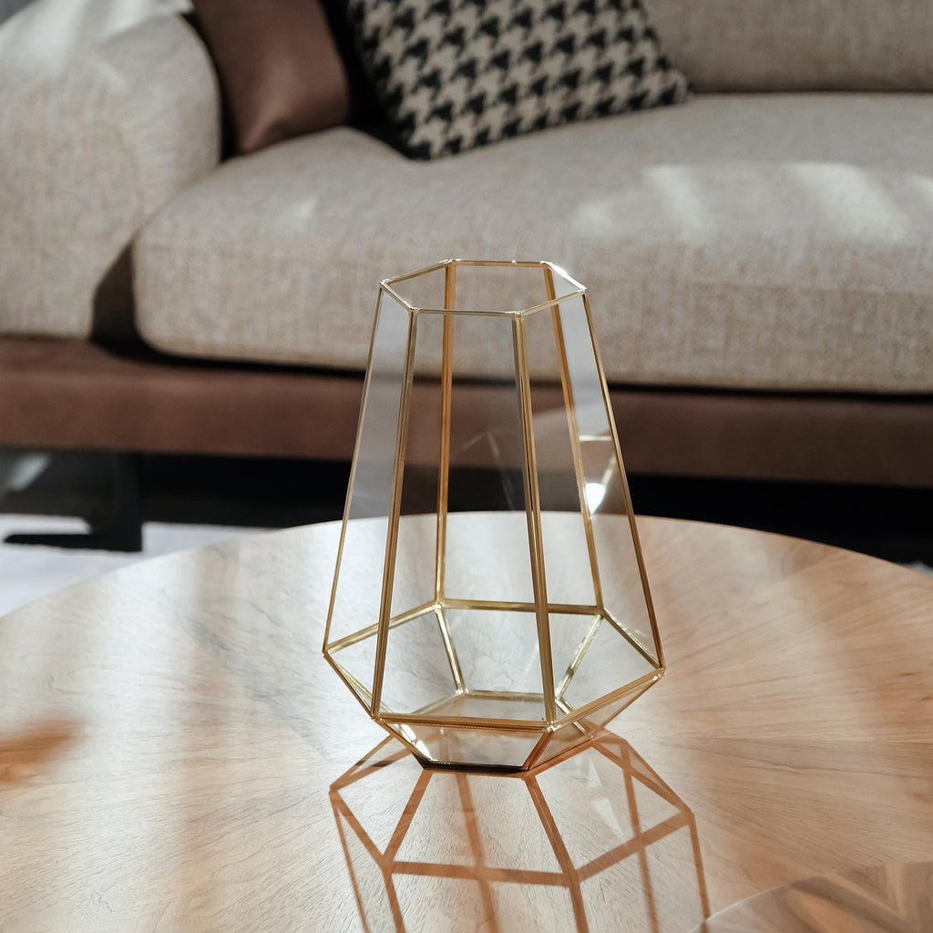 Vase Terrarium Geometric Wedding Containers Brass Gold Glass 13x10x10"
