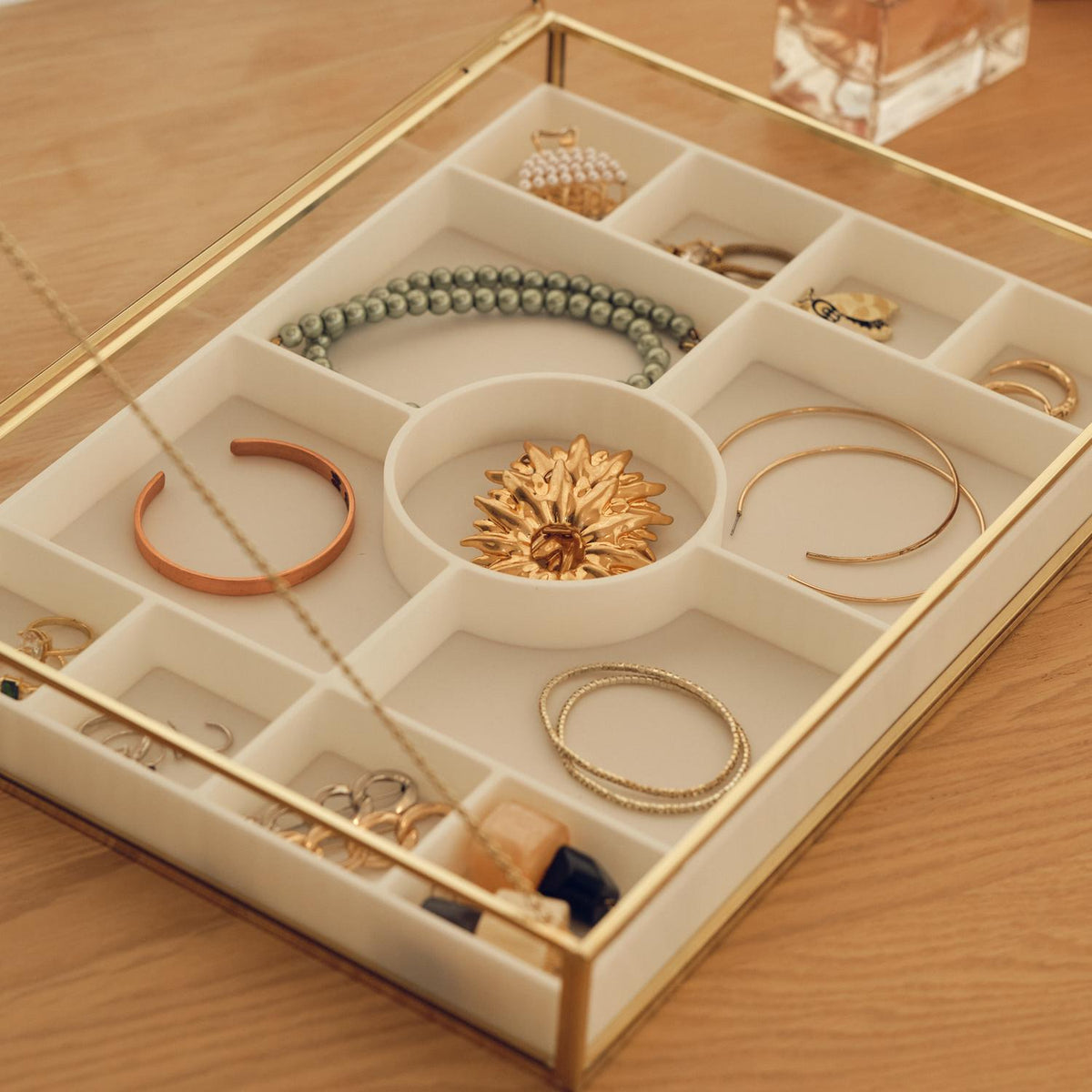 JEWELRY DISPLAY SHOWCASE Box – Unique Handmade Brass Display Case - Minimalist 3D Print Jewelry Organizer Or Box For Gift