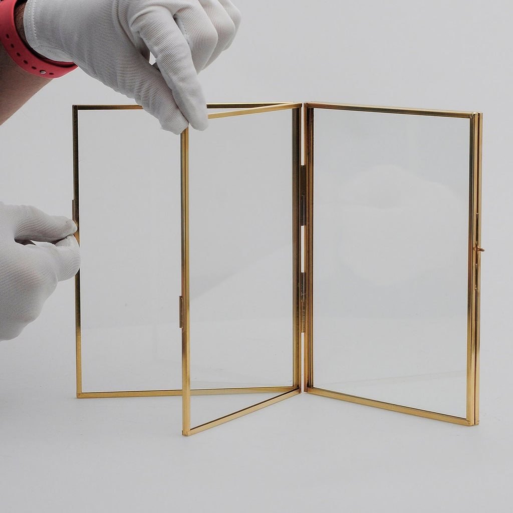 8x6" Floating Glass Frame Brass Desktop Photo Picture Double Tabletop Bilderrahmen Vertical Pretty Perfect For Pressed Flower Arrangement