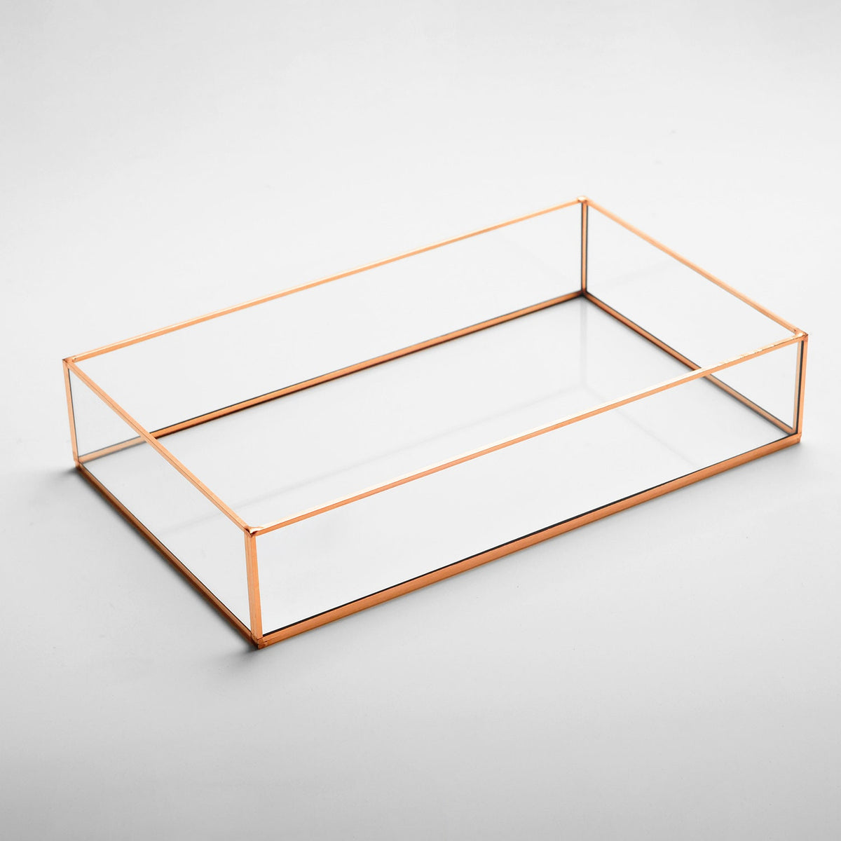 10x6x2” Wedding Tray Makeup Organizer Glass Copper Rose