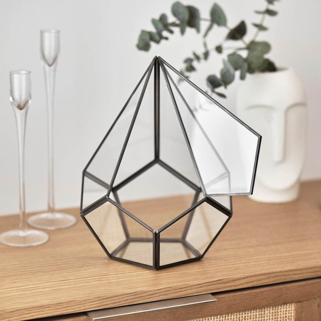 Glass Terrarium | Geometric | Large | Wedding Centerpiece | Card Box | Table Decor | Modern Vase | Container | Black Anthracite