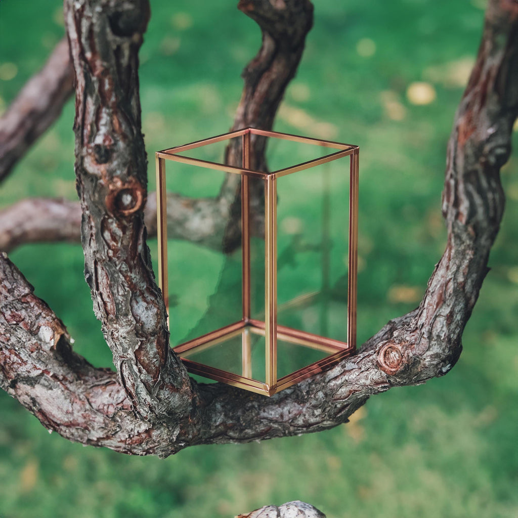 Candle Holder Glass Copper Rose Wedding Decor Home 4x4x6"