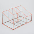 Pen Holder Makeup Jewelry Organizer Box Accessories Copper Rose Glass Wedding Keepsake Geometric Reception 10x6x5" Christmas Gift