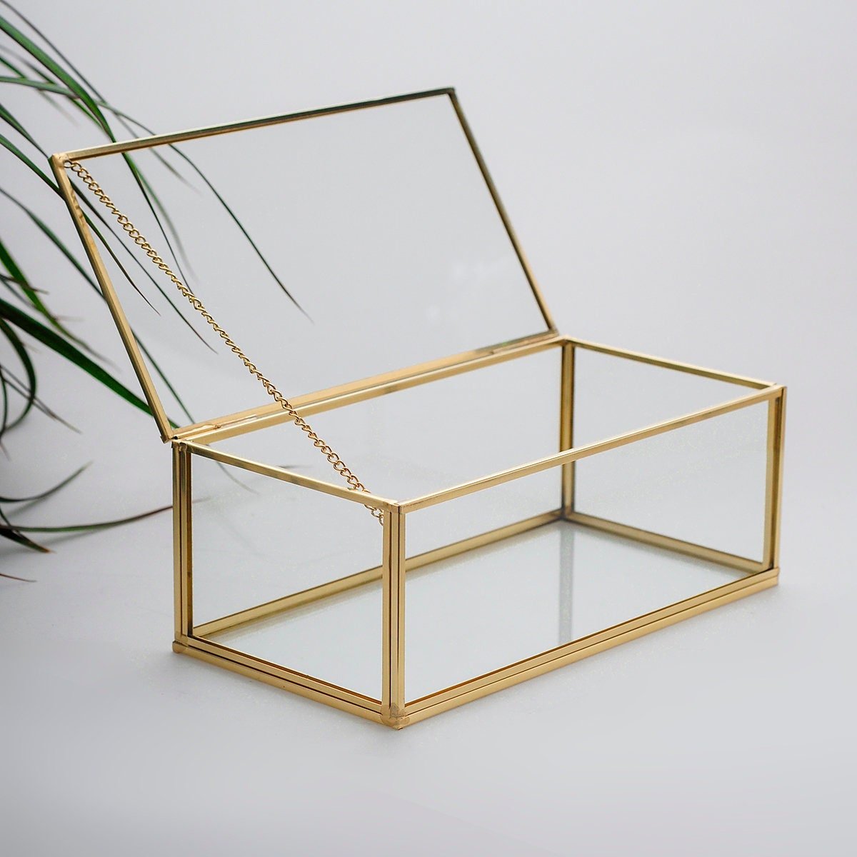 9x5x3" Display Case Glass Photo Box Brass Gold Card Customizable Personalizable Jewelry Wedding Bouquet Keepsake Organizer Christmas Gift