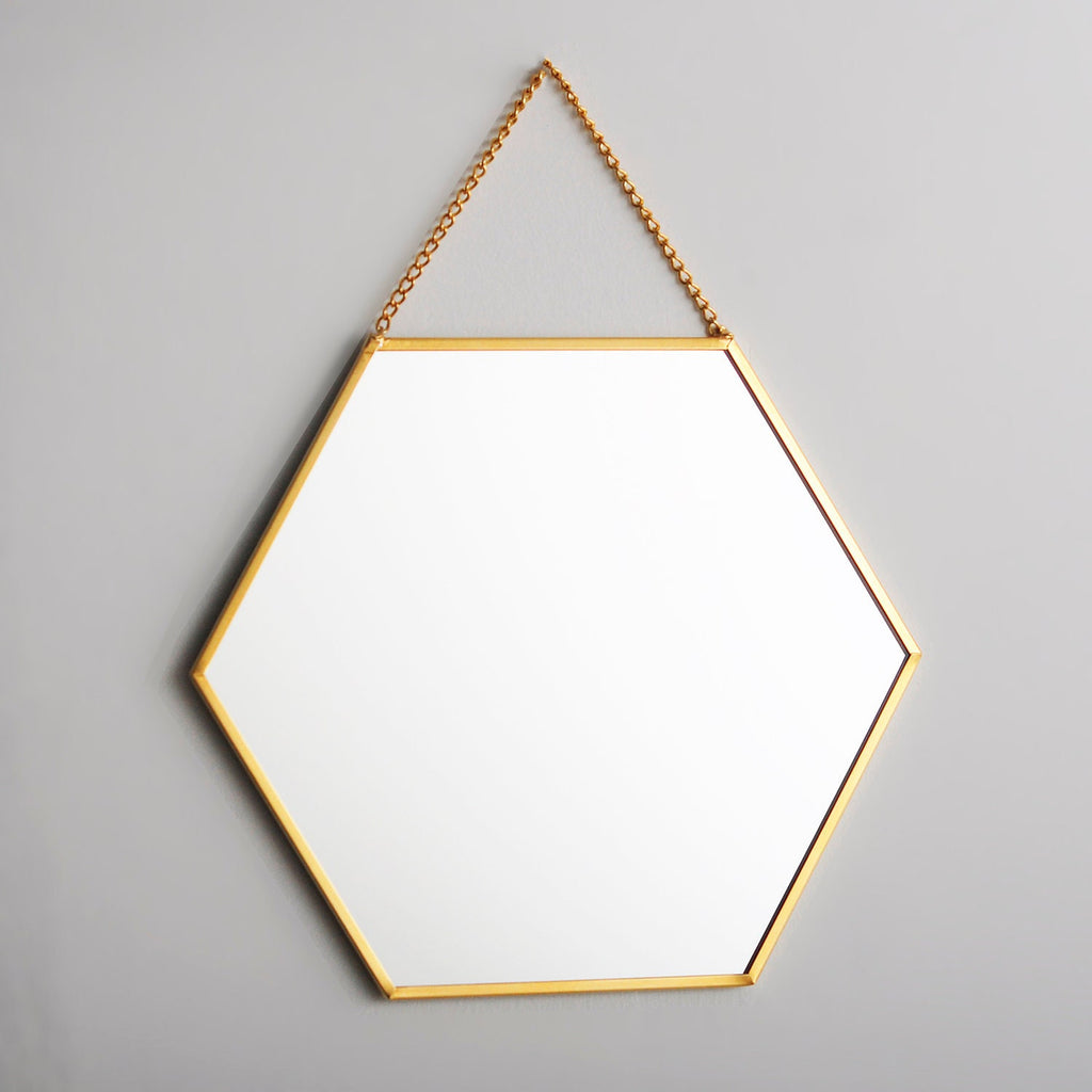 8x7" Brass Gold Mirror Wall Hanging Bathroom Bohemian Decoration Nordic Style Makeup Gold With Decorative Wall Hanger