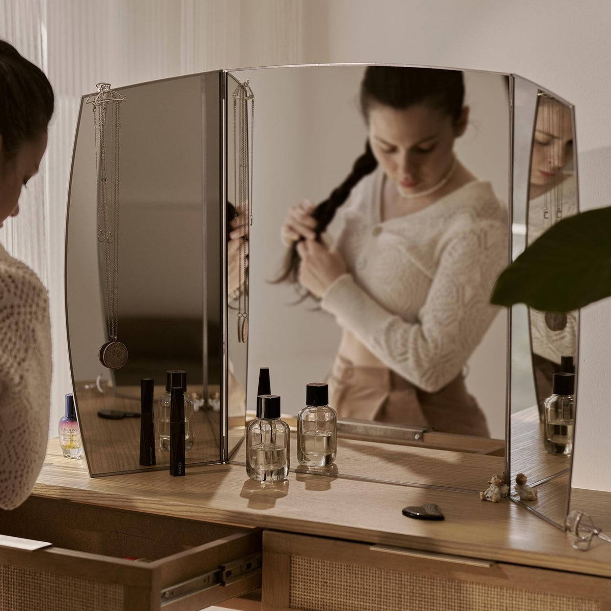 36x24" | Vanity Makeup Mirror | Silver Desktop | Decorative | Tabletop Desk | Scandinavian | Portable Bedroom | Bohemian Modern