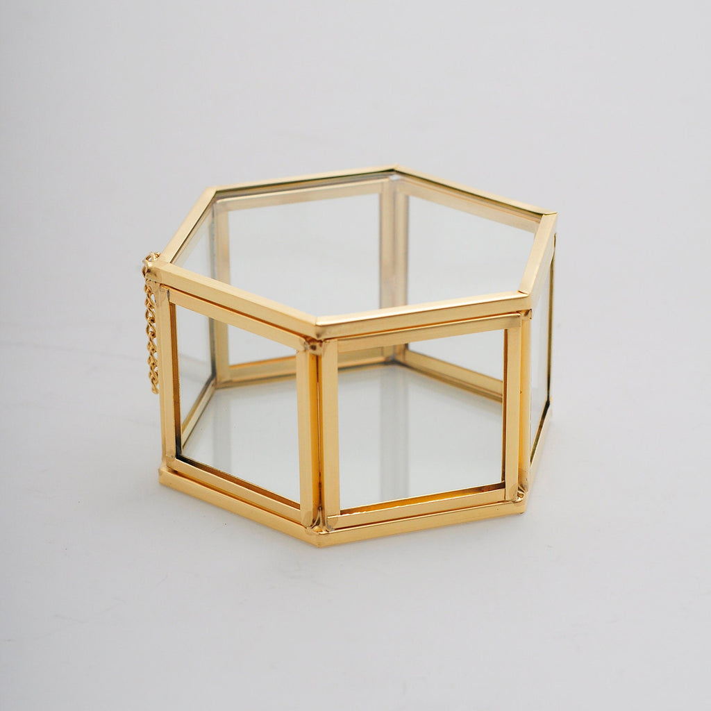 Ring Jewelry Accessories Box Glass Brass Gold 5x4x2" Christmas Gift
