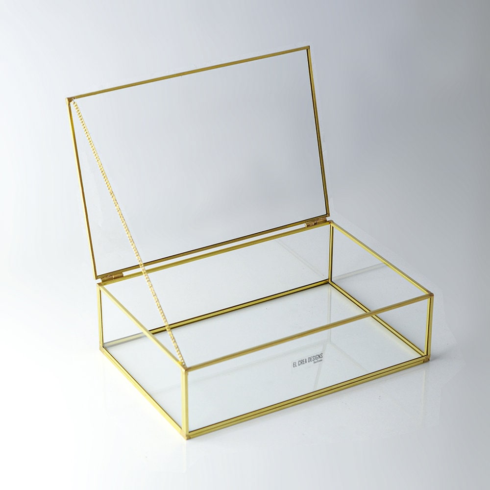 12x8x3" Display Case Glass Photo Box Brass Gold Card Customizable Personalizable Jewelry Wedding Bouquet Keepsake Organizer Christmas Gift