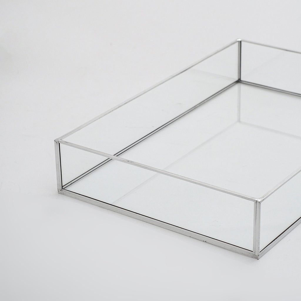 12x8x2” Wedding Tray Makeup Organizer Glass Silver