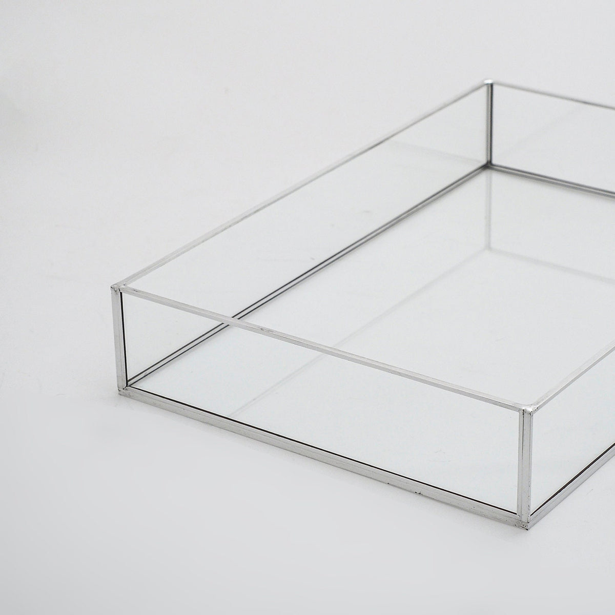 12x8x2” Wedding Tray Makeup Organizer Glass Silver