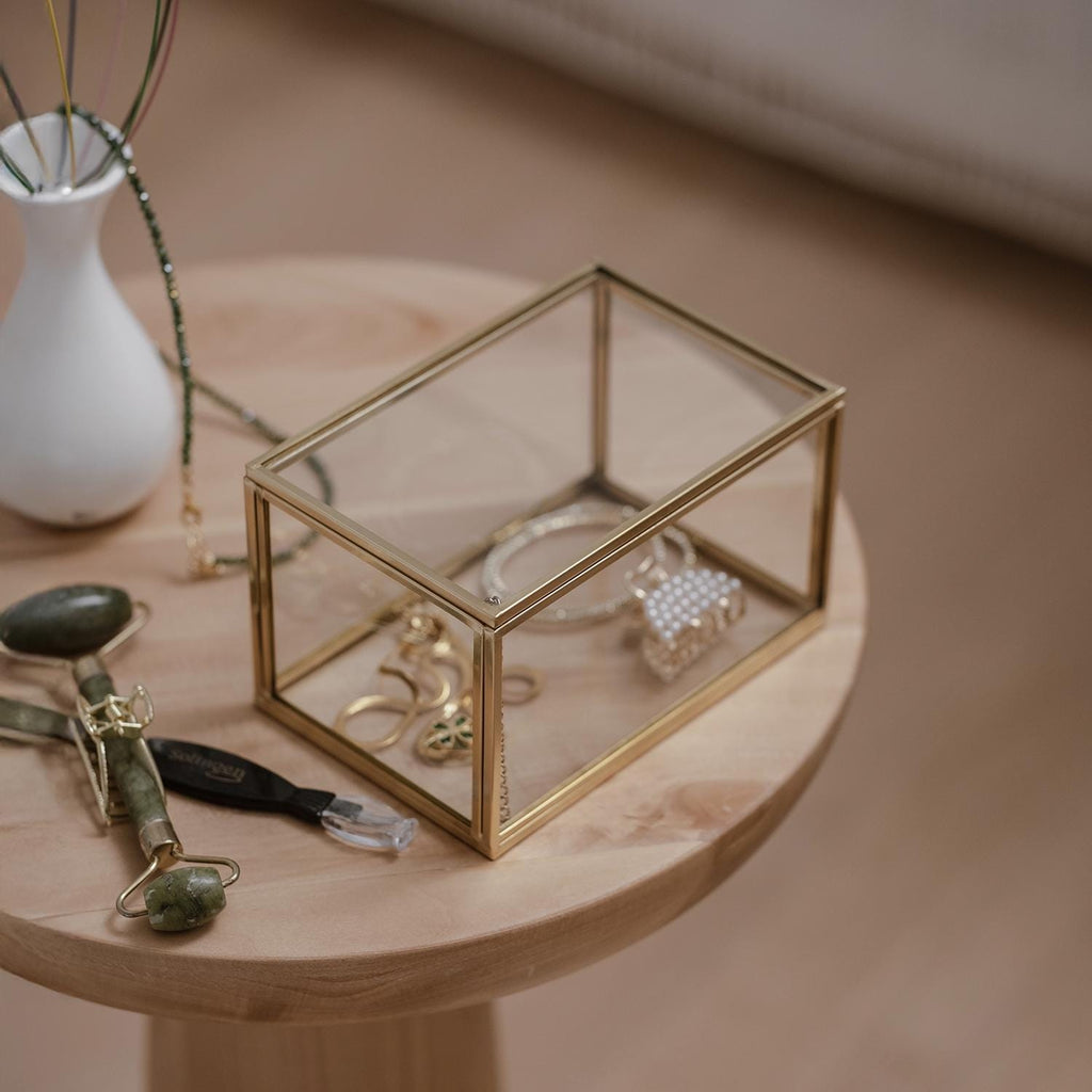 Ring Jewelry Accessories Box Glass Brass Gold 6x4x3"