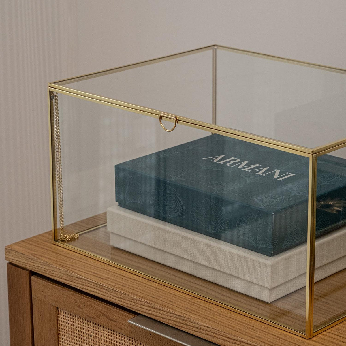 Jewelry Display Case | Glass Showcase Cabinet | Large Counter Stand | Brass Gold | Wedding Accessory Storage Box