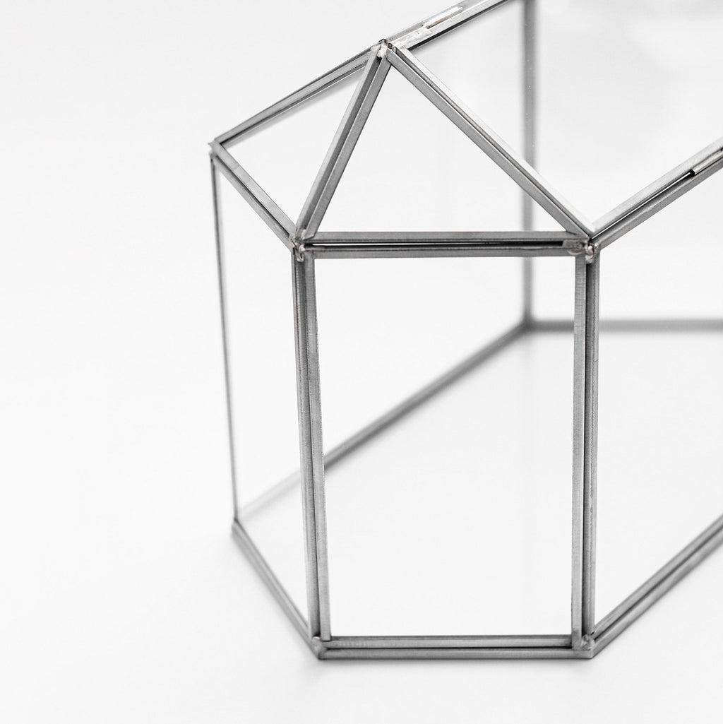 12x8x6 inch | Card Box Wedding Geometric Silver Glass Terrarium Reception Wish Well Keepsake Envelope Holder Display Gift