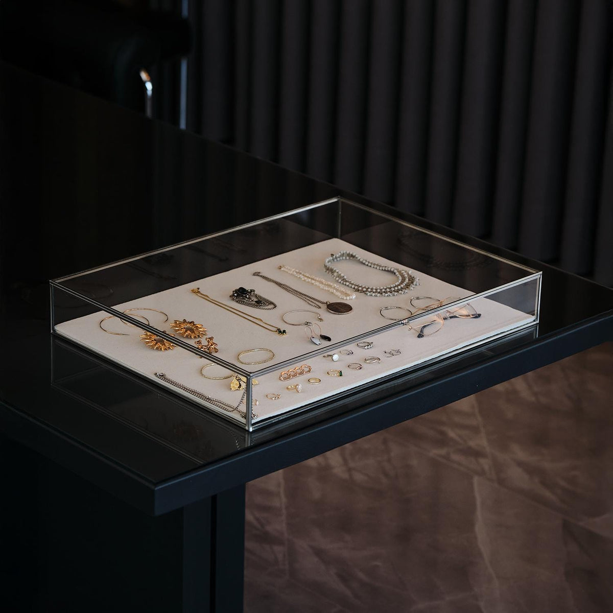 Jewelry Display Case | Glass Showcase Cabinet | Large Counter Stand | Silver | Necklace, Bracelet & Wedding Accessory Storage Box