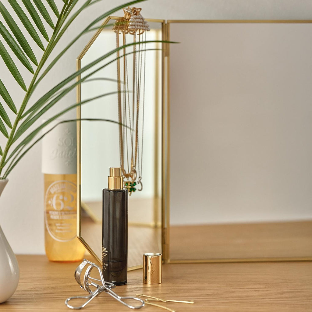 Vanity Makeup Mirror Brass Desktop Tabletop  Desk Gold Decorative Scandinavian Portable Bedroom Bohemian Modern 24x12"