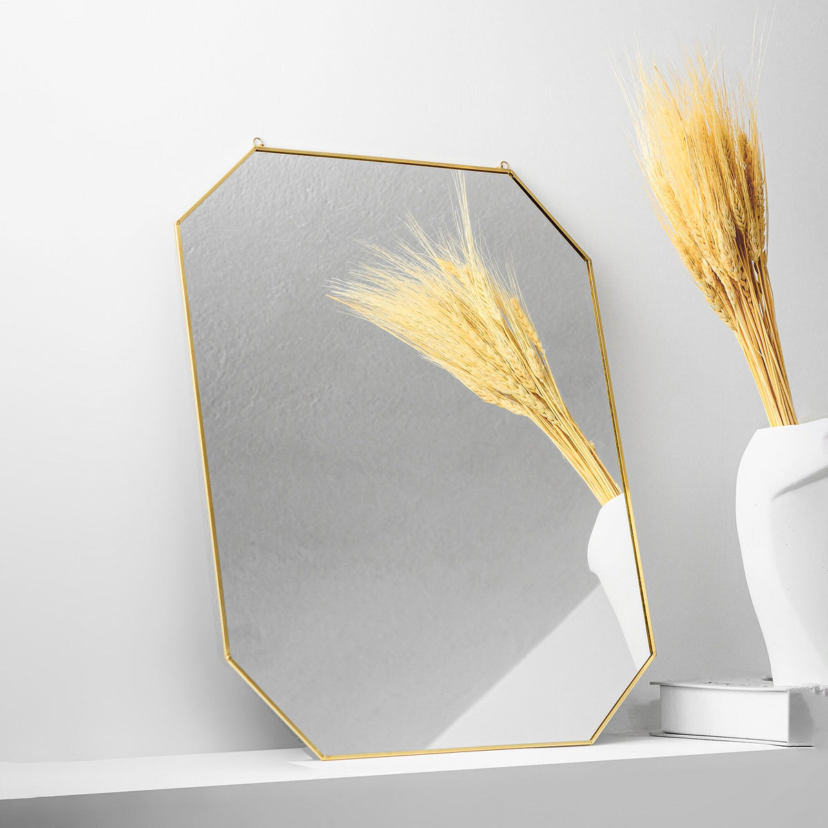 20x15" Brass Mirror Wall Hanging Bathroom Bohemian Decoration Nordic Style Makeup Gold With Decorative Wall Hanger