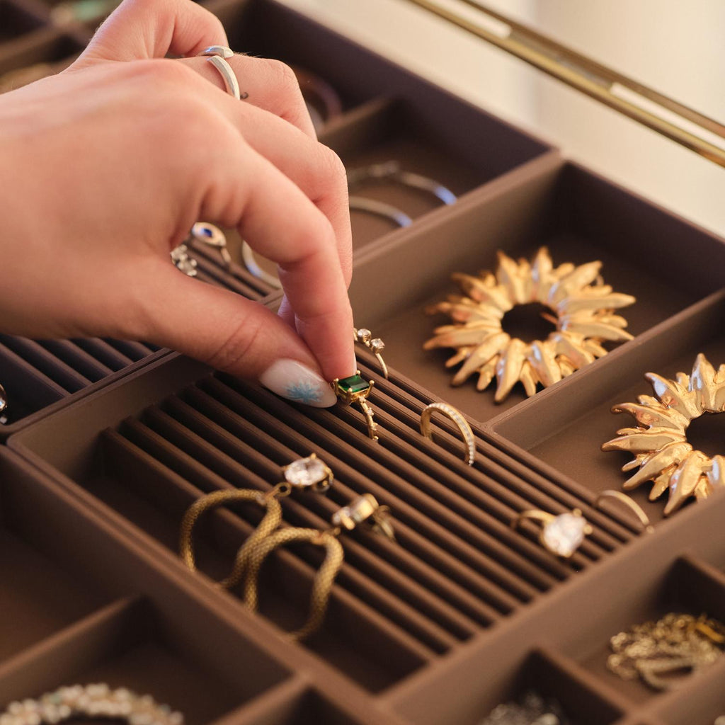 Large Glass Jewelry Box with Removable Organizer Trays, Luxury Brass Jewelry Display Case, Handmade Jewelry Storage Showcase