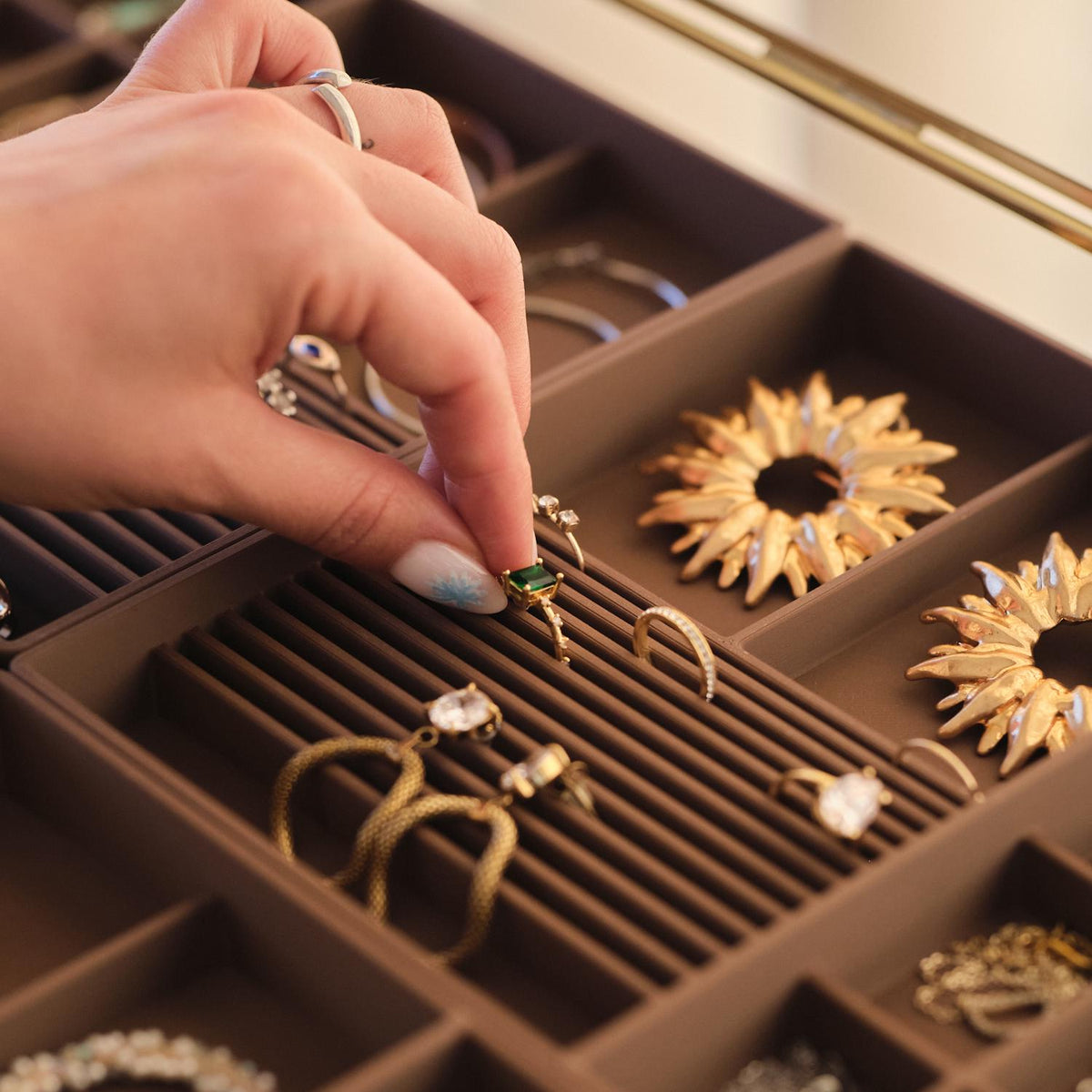 Large Glass Jewelry Box with Removable Organizer Trays, Luxury Brass Jewelry Display Case, Handmade Jewelry Storage Showcase