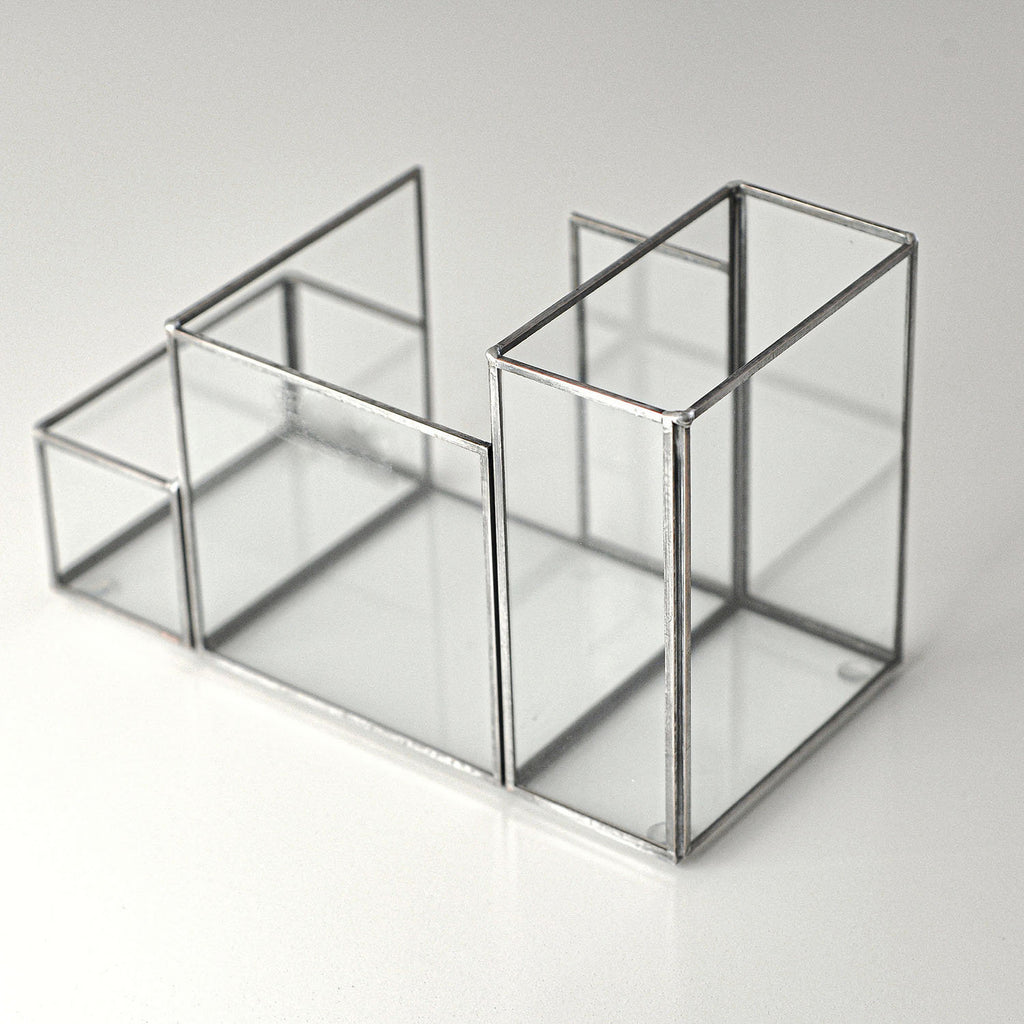 8x4x5" Pen Holder Office Decoration Makeup Organizer Black Glass Accessories Geometric Christmas Gift