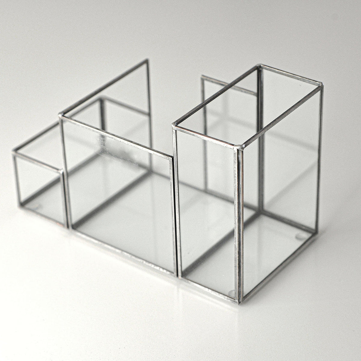 8x4x5" Pen Holder Office Decoration Makeup Organizer Black Glass Accessories Geometric Christmas Gift