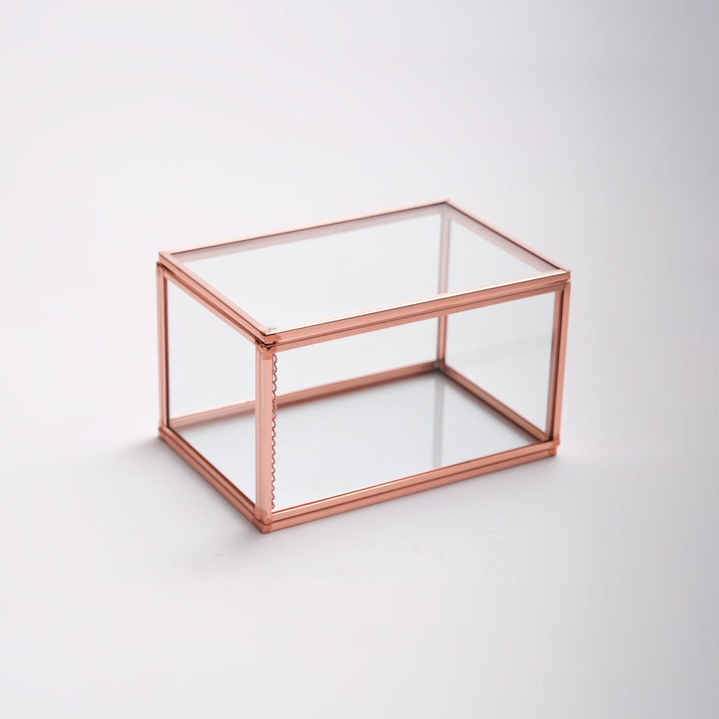 Ring Jewelry Accessories Box Glass Cooper Rose Gold 6x4x3"