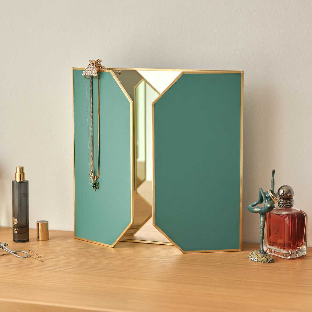 Vanity Makeup Mirror Brass Desktop Tabletop  Desk Gold Decorative Scandinavian Portable Bedroom Bohemian Modern 24x12"