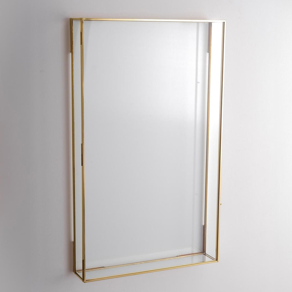 12x20x2 inch | Jewelry Display Showcase | Wall Hanging | Glass Box | Brass | Gold