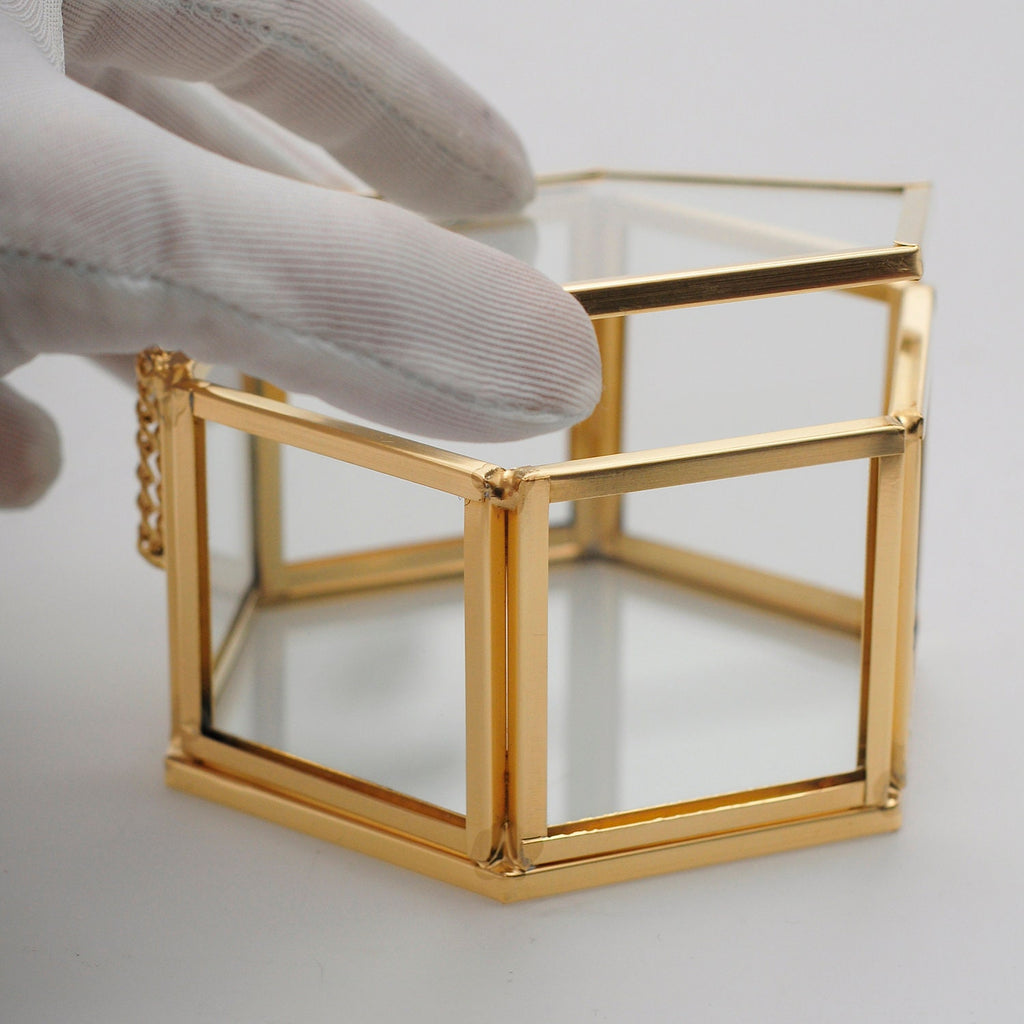 Ring Jewelry Accessories Box Glass Brass Gold 5x4x2" Christmas Gift